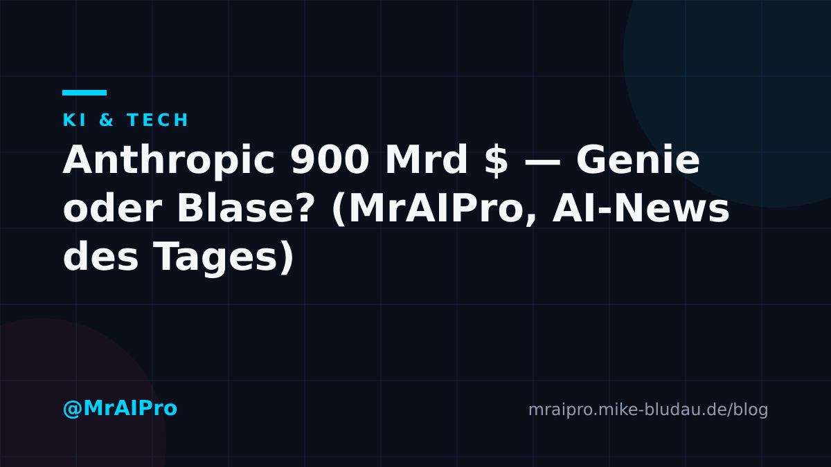 Cover zu „Anthropic 900 Mrd $ — Genie oder Blase? (MrAIPro, AI-News des Tages)"